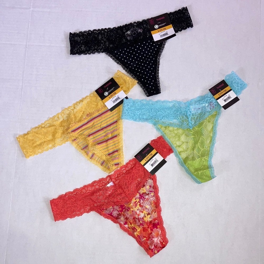 satin and lace thongs size Large 11 13 LOT underwear panties NWT